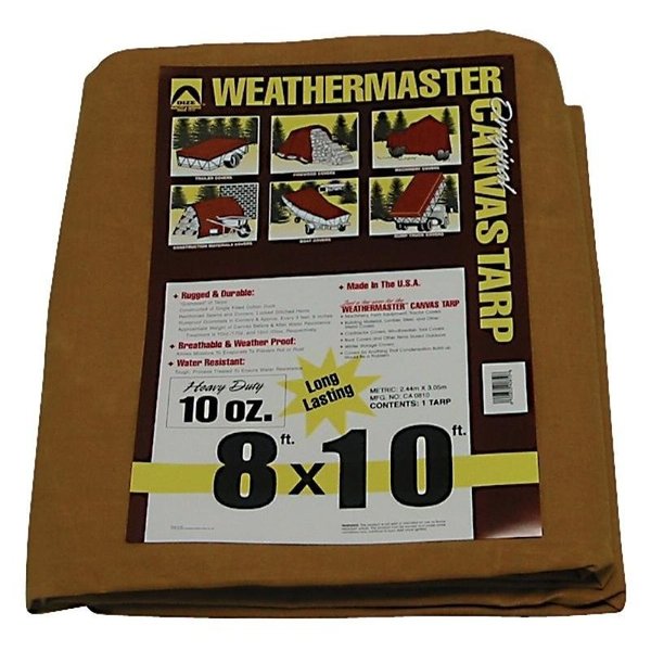Dize Weathermaster Tarpaulin, 10 ft L, 8 ft W, Canvas, Tan CA0810D